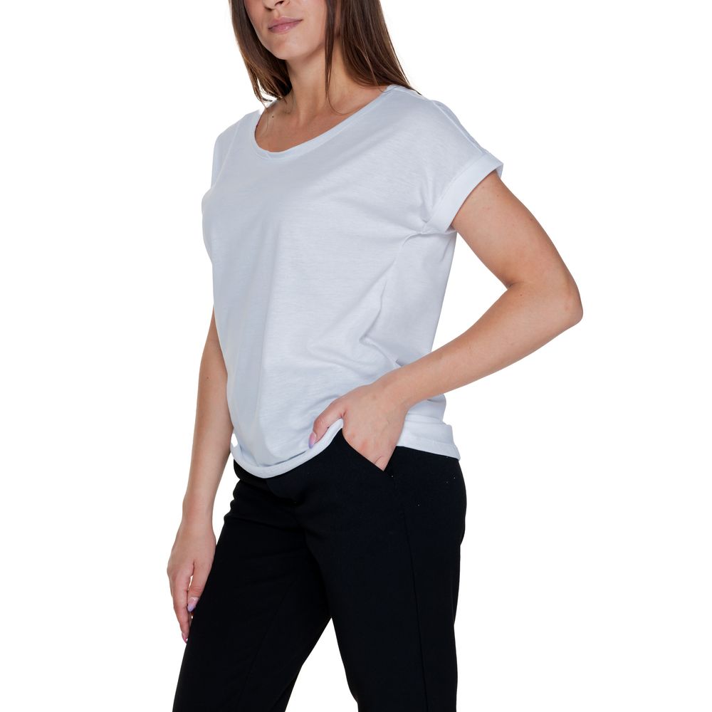 Vila Clothes White Cotton T-Shirt with round neckline and short sleeves for everyday style, comfort, and breathability.
