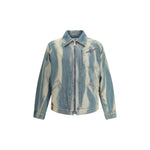 Vivienne Westwood Piranha denim Jacket in indigo with Orb-shaped zipper pull and pointed collar, featuring paneled construction and pockets.