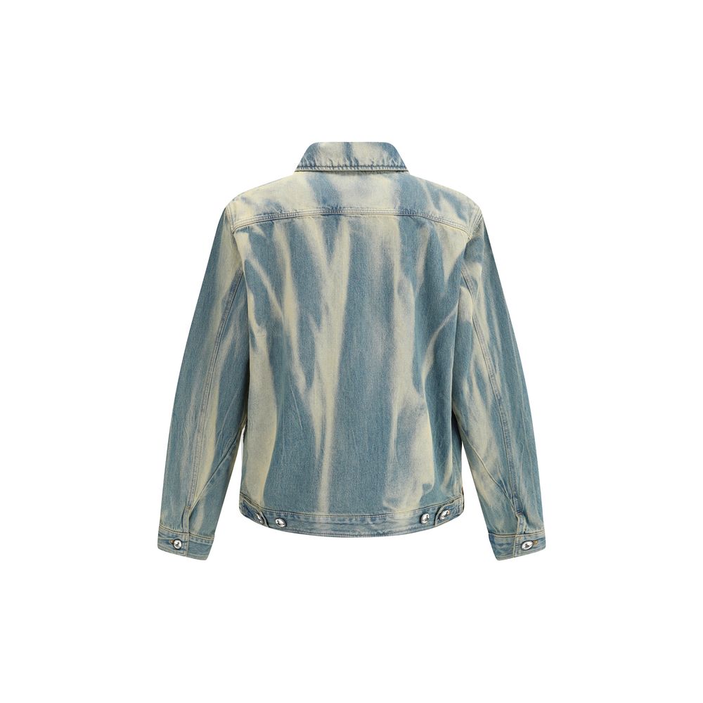 Back view of Vivienne Westwood Piranha denim Jacket with worn-effect indigo finish and button cuffs for AW25 season.