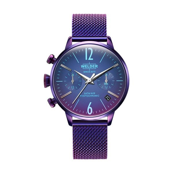 WELDER WATCHES Mod. WWRC740 with photogenic purple dial and mesh strap