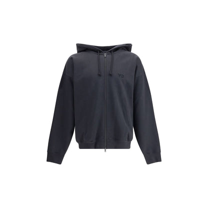 Y-3 Black Cotton Sweatshirt with front zipper and adjustable hood
