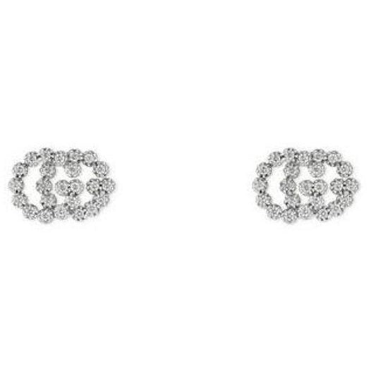 GUCCI JEWELS Mod. GG RUNNING white gold diamond earrings for women, shown in official packaging box.
