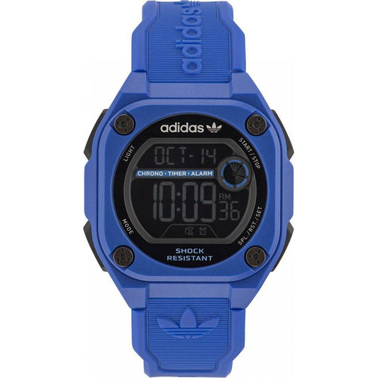 Adidas Blue Quartz Digital Watch with Resin Case, Silicone Bracelet, Mineral Glass, 45mm Dial, 10ATM, Calendar Chronograph, Shock Resistant