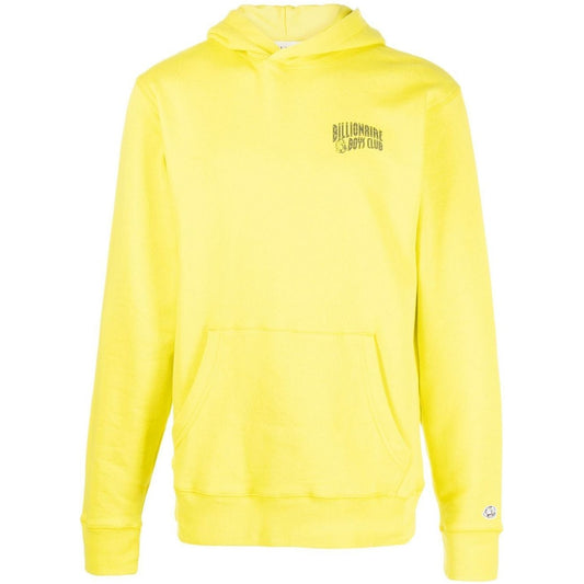 Yellow Billionaire hoodie with logo on chest, embroidered sleeve, front kangaroo pocket, and hood. True to size fit.
