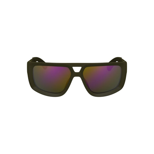 Calvin Klein men's green plastic sunglasses with bold square lenses, designed for the modern trendsetter seeking style and durability.