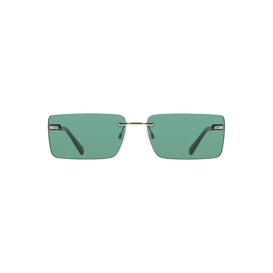 Calvin Klein green metal women's sunglasses with rectangular lenses, sleek design, and bold style.