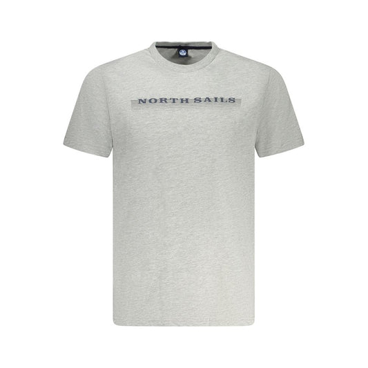 North Sails gray cotton men's T-shirt with crew neck and logo print, offering breathable comfort and stylish casual wear.